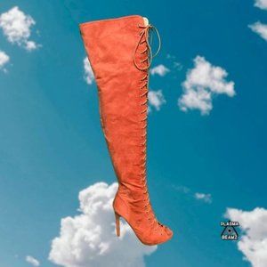 Cape Robbin Olga-1 Salmon Lace-up Stiletto Over-the-knee Boots 6.5